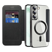 For Samsung Galaxy S22+ 5G Shield MagSafe RFID Anti-theft Leather Phone Case(Black)