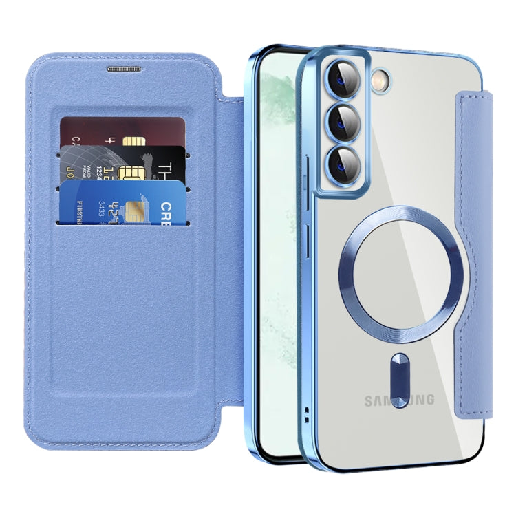 For Samsung Galaxy S22+ 5G Shield MagSafe RFID Anti-theft Leather Phone Case(Blue) - Galaxy S22+ 5G Cases by PMC TechLife | Online Shopping South Africa | PMC TechLife | Buy Now Pay Later Mobicred