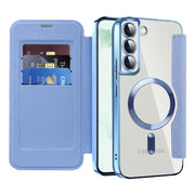 For Samsung Galaxy S22+ 5G Shield MagSafe RFID Anti-theft Leather Phone Case(Blue)