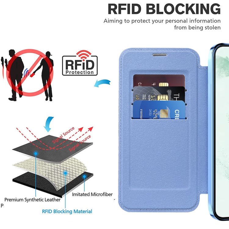 For Samsung Galaxy S22+ 5G Shield MagSafe RFID Anti-theft Leather Phone Case(Blue) - Galaxy S22+ 5G Cases by PMC TechLife | Online Shopping South Africa | PMC TechLife | Buy Now Pay Later Mobicred