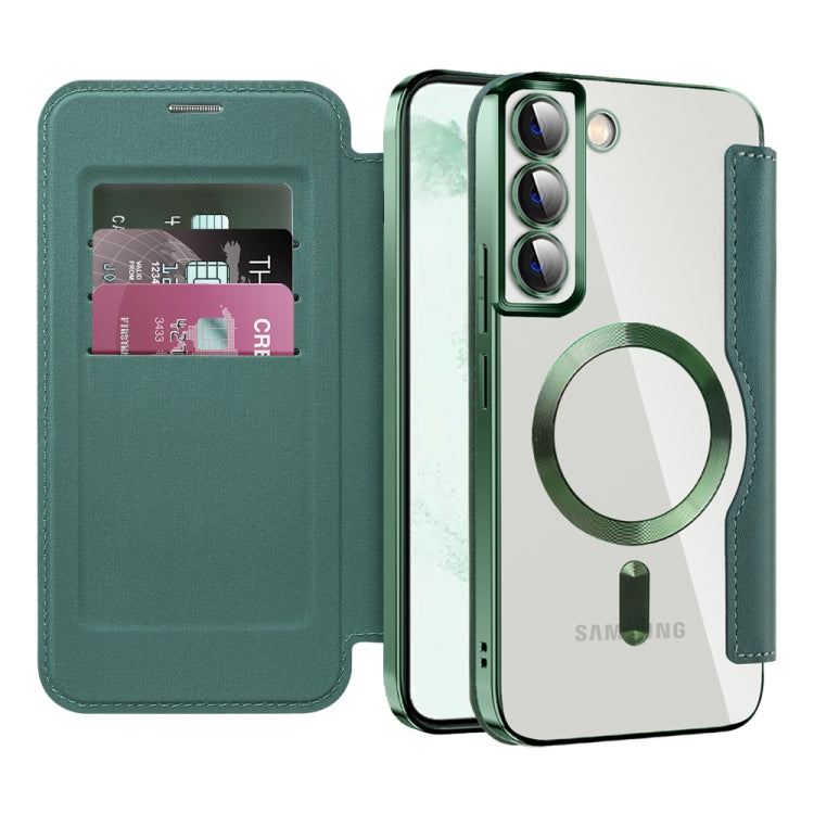 For Samsung Galaxy S22+ 5G Shield MagSafe RFID Anti-theft Leather Phone Case(Green) - Galaxy S22+ 5G Cases by PMC TechLife | Online Shopping South Africa | PMC TechLife | Buy Now Pay Later Mobicred