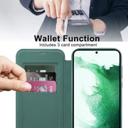 For Samsung Galaxy S22+ 5G Shield MagSafe RFID Anti-theft Leather Phone Case(Green)