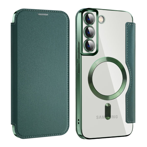 For Samsung Galaxy S22+ 5G Shield MagSafe RFID Anti-theft Leather Phone Case(Green)