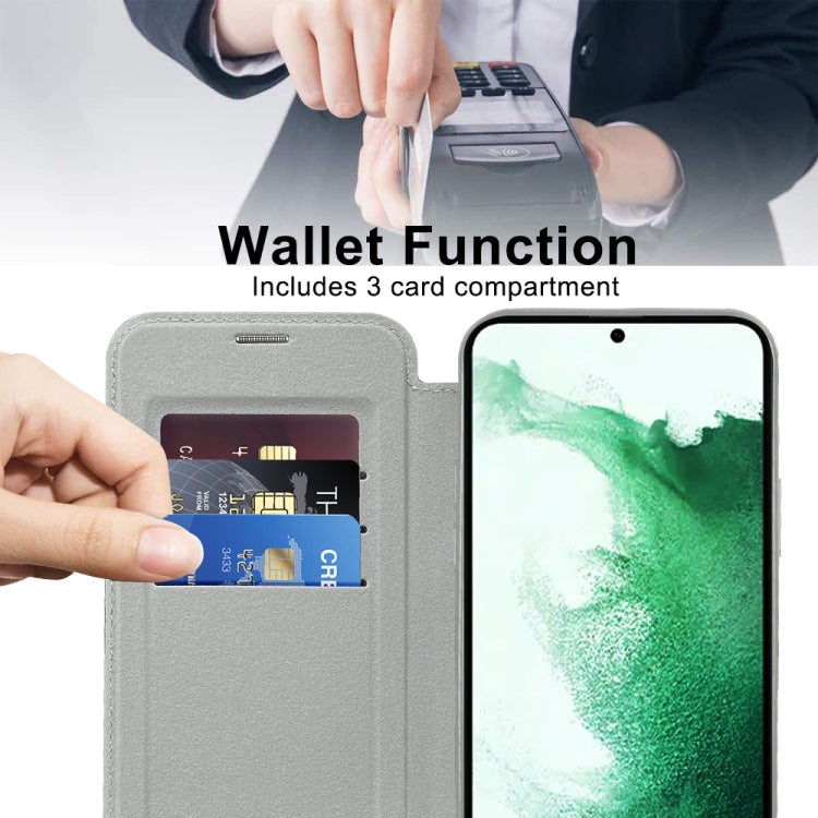 For Samsung Galaxy S22+ 5G Shield MagSafe RFID Anti-theft Leather Phone Case(Grey) - Galaxy S22+ 5G Cases by PMC TechLife | Online Shopping South Africa | PMC TechLife | Buy Now Pay Later Mobicred