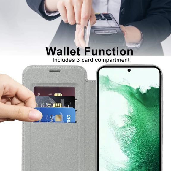 For Samsung Galaxy S22+ 5G Shield MagSafe RFID Anti-theft Leather Phone Case(Grey)