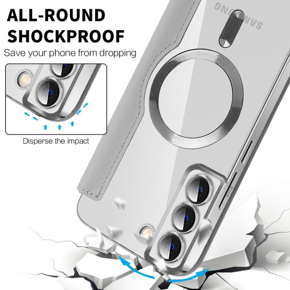 For Samsung Galaxy S22+ 5G Shield MagSafe RFID Anti-theft Leather Phone Case(Grey)
