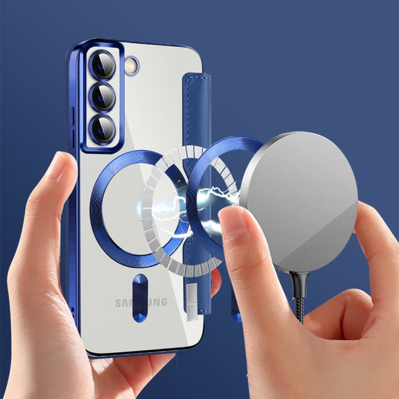 For Samsung Galaxy S22+ 5G MagSafe Magnetic RFID Anti-theft Leather Phone Case(Dark Blue)