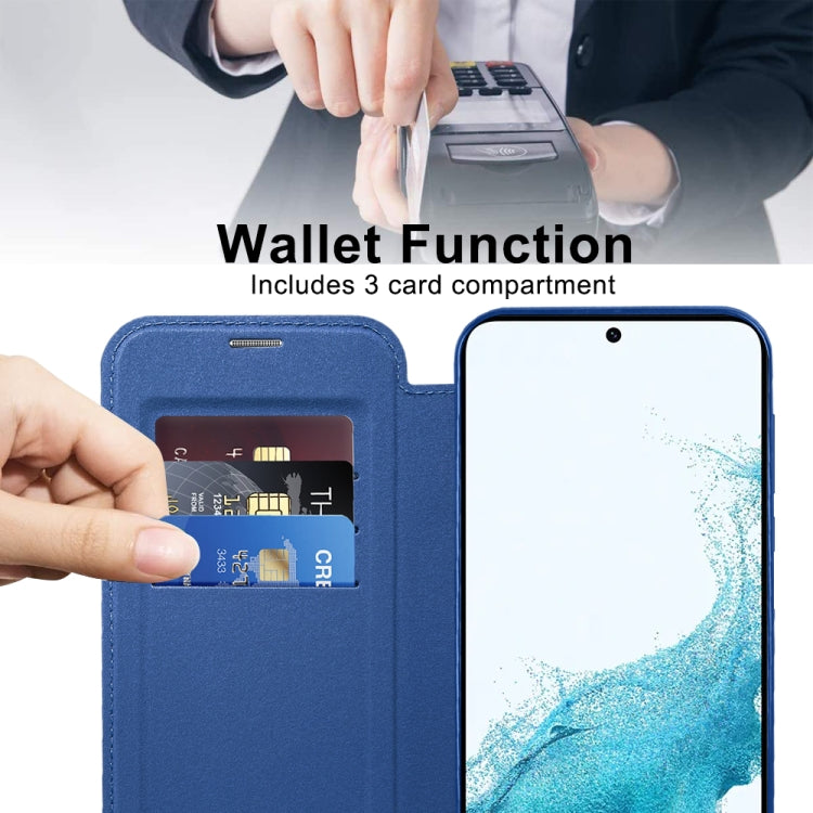For Samsung Galaxy S22+ 5G MagSafe Magnetic RFID Anti-theft Leather Phone Case(Dark Blue)