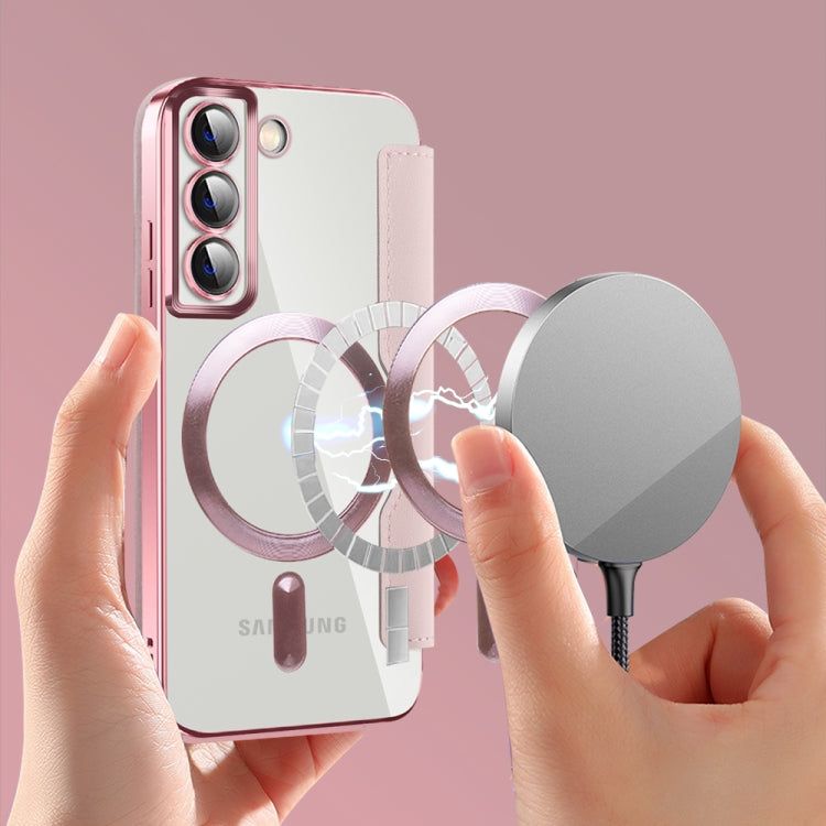 For Samsung Galaxy S22+ 5G MagSafe Magnetic RFID Anti-theft Leather Phone Case(Pink) - Galaxy S22 5G Cases by PMC TechLife | Online Shopping South Africa | PMC TechLife