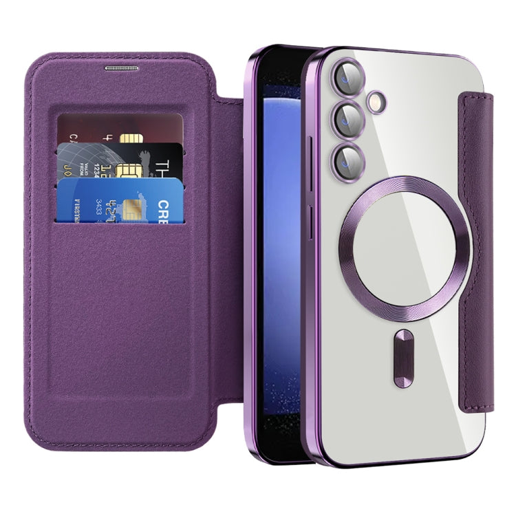 For Samsung Galaxy S23 FE 5G MagSafe Magnetic RFID Anti-theft Leather Phone Case(Purple) - Galaxy S23 FE 5G Cases by PMC TechLife | Online Shopping South Africa | PMC TechLife