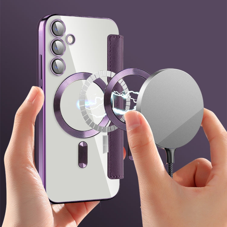 For Samsung Galaxy S23 FE 5G MagSafe Magnetic RFID Anti-theft Leather Phone Case(Purple) - Galaxy S23 FE 5G Cases by PMC TechLife | Online Shopping South Africa | PMC TechLife