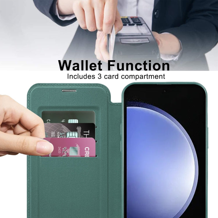 For Samsung Galaxy S23 FE 5G MagSafe Magnetic RFID Anti-theft Leather Phone Case(Green)