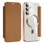 For Samsung Galaxy S23 FE 5G Shield MagSafe RFID Anti-theft Leather Phone Case(Brown)