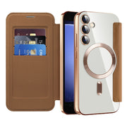 For Samsung Galaxy S23 FE 5G Shield MagSafe RFID Anti-theft Leather Phone Case(Brown)