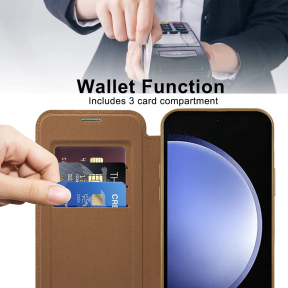 For Samsung Galaxy S23 FE 5G Shield MagSafe RFID Anti-theft Leather Phone Case(Brown)
