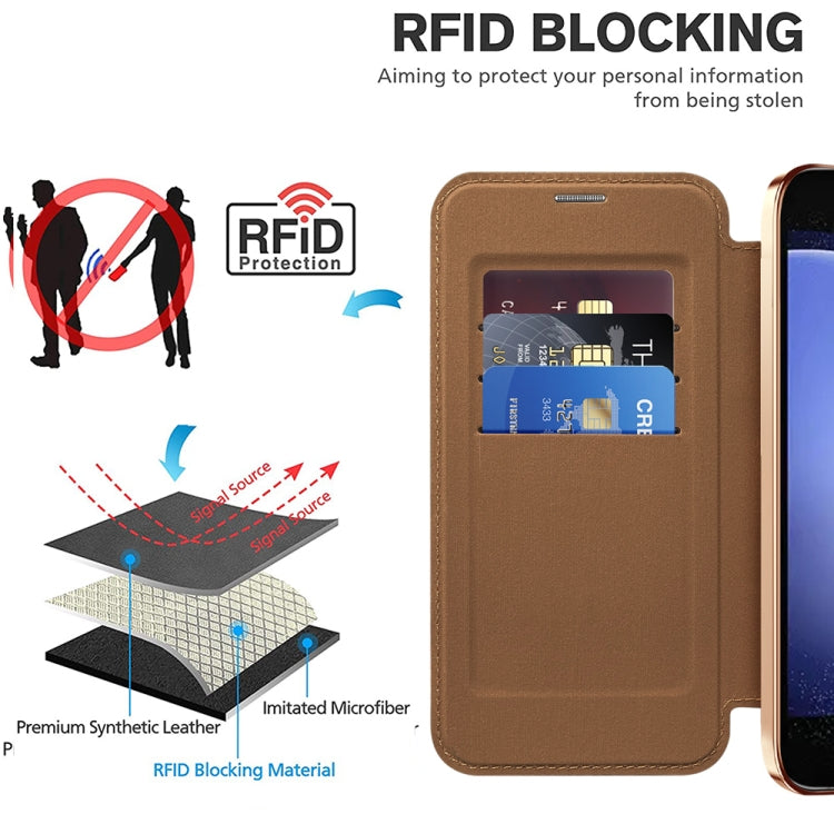 For Samsung Galaxy S23 FE 5G Shield MagSafe RFID Anti-theft Leather Phone Case(Brown)