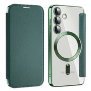 For Samsung Galaxy S25+ 5G Shield MagSafe RFID Anti-theft Leather Phone Case(Green)