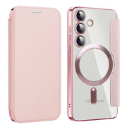 For Samsung Galaxy S25+ 5G Shield MagSafe RFID Anti-theft Leather Phone Case(Pink)