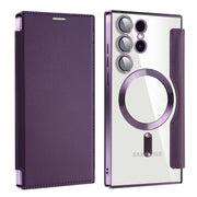 For Samsung Galaxy S25 Ultra 5G Shield MagSafe RFID Anti-theft Leather Phone Case(Purple)