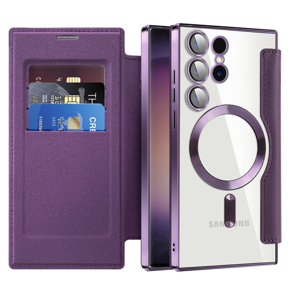 For Samsung Galaxy S25 Ultra 5G Shield MagSafe RFID Anti-theft Leather Phone Case(Purple)
