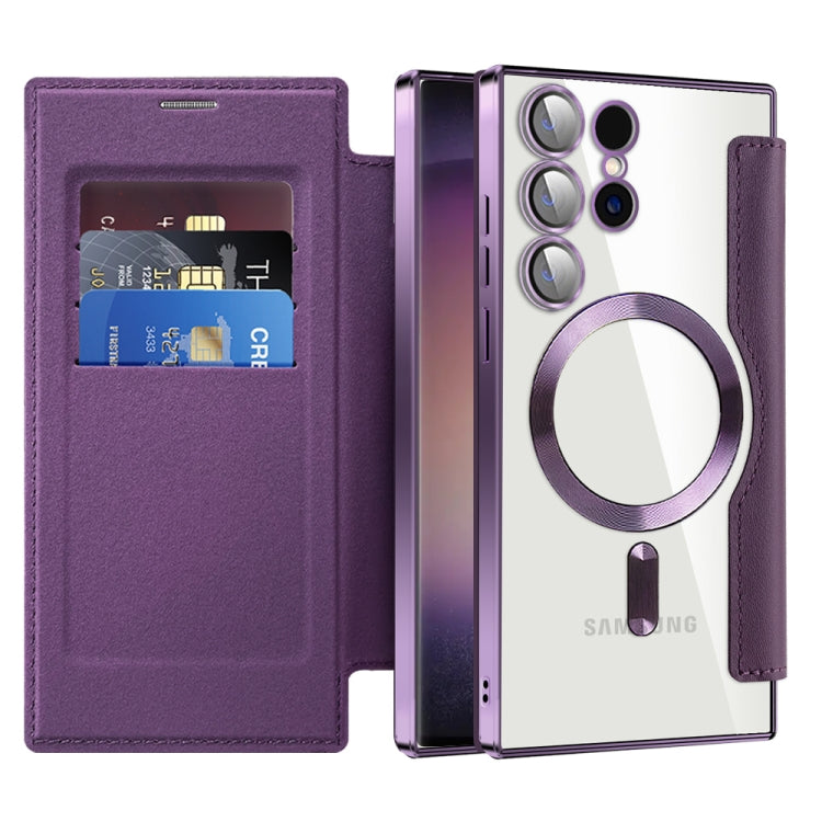 For Samsung Galaxy S25 Ultra 5G Shield MagSafe RFID Anti-theft Leather Phone Case(Purple)