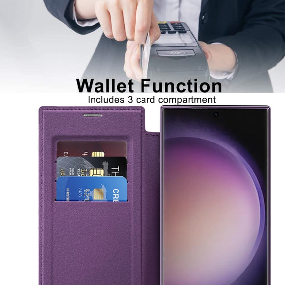 For Samsung Galaxy S25 Ultra 5G Shield MagSafe RFID Anti-theft Leather Phone Case(Purple)