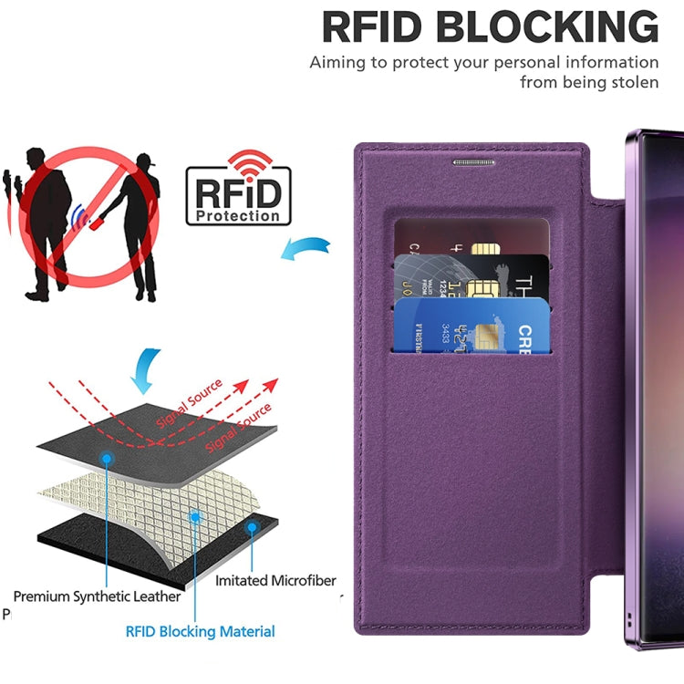 For Samsung Galaxy S25 Ultra 5G Shield MagSafe RFID Anti-theft Leather Phone Case(Purple)