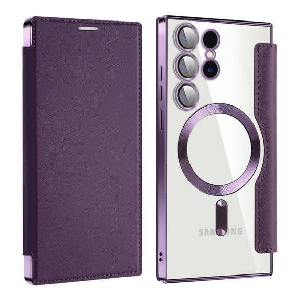 For Samsung Galaxy S25 Ultra 5G Shield MagSafe RFID Anti-theft Leather Phone Case(Purple)
