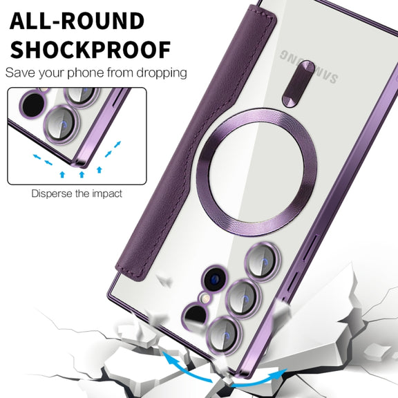 For Samsung Galaxy S25 Ultra 5G Shield MagSafe RFID Anti-theft Leather Phone Case(Purple)