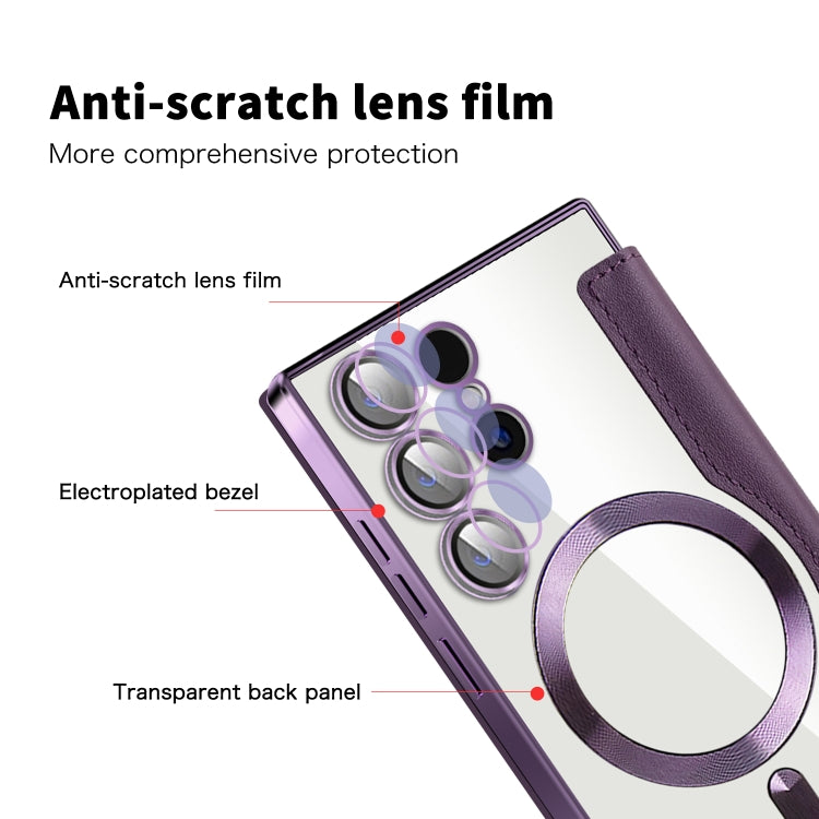 For Samsung Galaxy S25 Ultra 5G Shield MagSafe RFID Anti-theft Leather Phone Case(Purple)