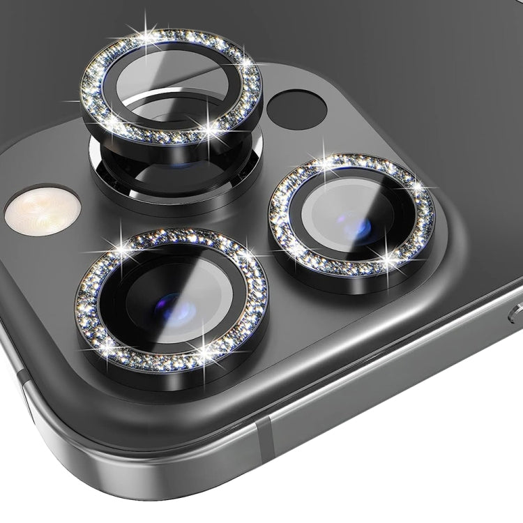 For iPhone 15 Pro / 15 Pro Max NORTHJO Camera Lens Protector Tempered Glass Bling Glitter Metal Ring Film(Black)