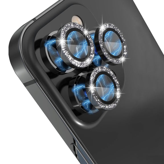 For iPhone 15 Pro / 15 Pro Max NORTHJO Camera Lens Protector Tempered Glass Bling Glitter Metal Ring Film(Black)