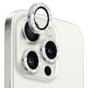 For iPhone 15 Pro / 15 Pro Max NORTHJO Camera Lens Protector Tempered Glass Bling Glitter Metal Ring Film(Silver)
