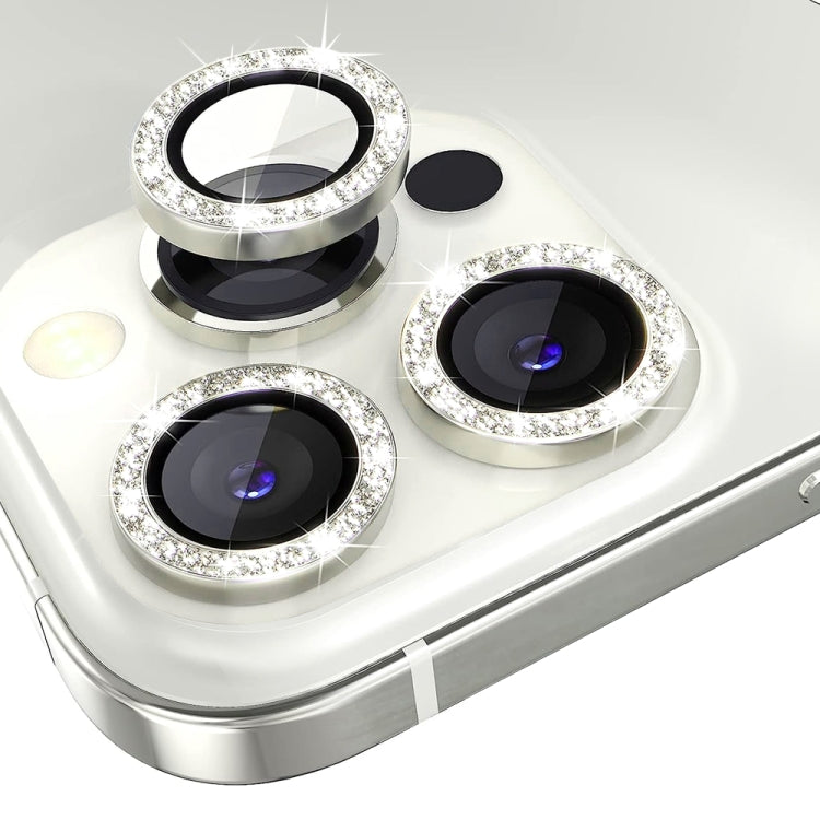 For iPhone 15 Pro / 15 Pro Max NORTHJO Camera Lens Protector Tempered Glass Bling Glitter Metal Ring Film(Silver)