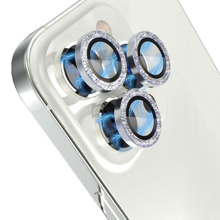 For iPhone 15 Pro / 15 Pro Max NORTHJO Camera Lens Protector Tempered Glass Bling Glitter Metal Ring Film(Silver)