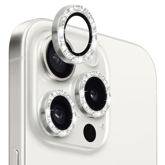 For iPhone 15 Pro / 15 Pro Max NORTHJO Camera Lens Protector Tempered Glass Bling Glitter Metal Ring Film(Silver)