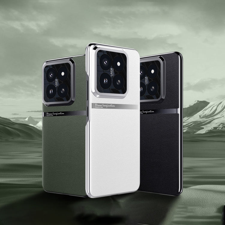 For Xiaomi 14 Electroplating Plain-leather All-inclusive Shockproof Phone Case(Green) - 14 Cases by PMC TechLife | Online Shopping South Africa | PMC TechLife