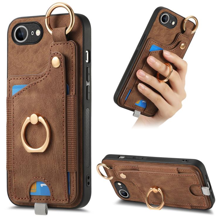 For iPhone 16e Retro Skin-feel Ring Card Bag Phone Case with Hang Loop(Brown) - free shipping - PMC TechLife - Order now!
