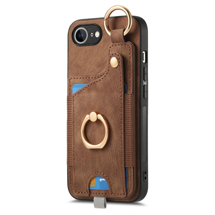 For iPhone 16e Retro Skin-feel Ring Card Bag Phone Case with Hang Loop(Brown) - free shipping - PMC TechLife - Order now!