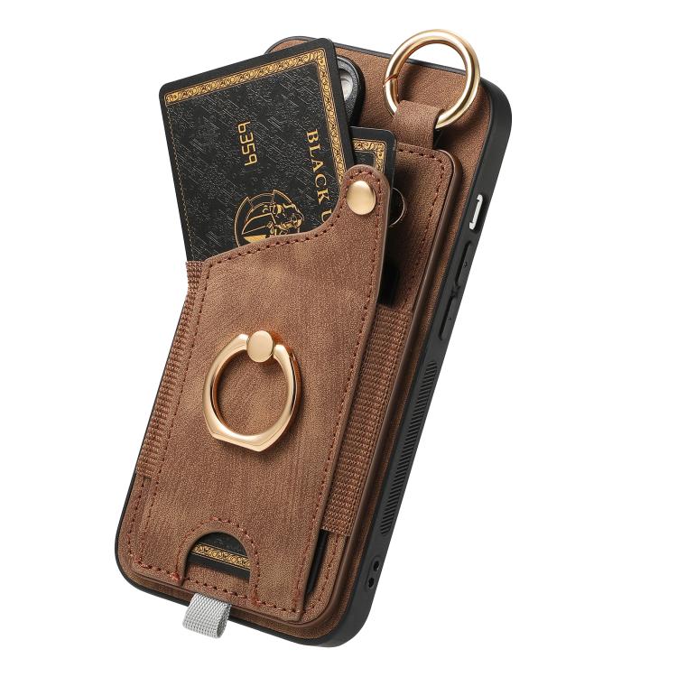 For iPhone 16e Retro Skin-feel Ring Card Bag Phone Case with Hang Loop(Brown) - free shipping - PMC TechLife - Order now!