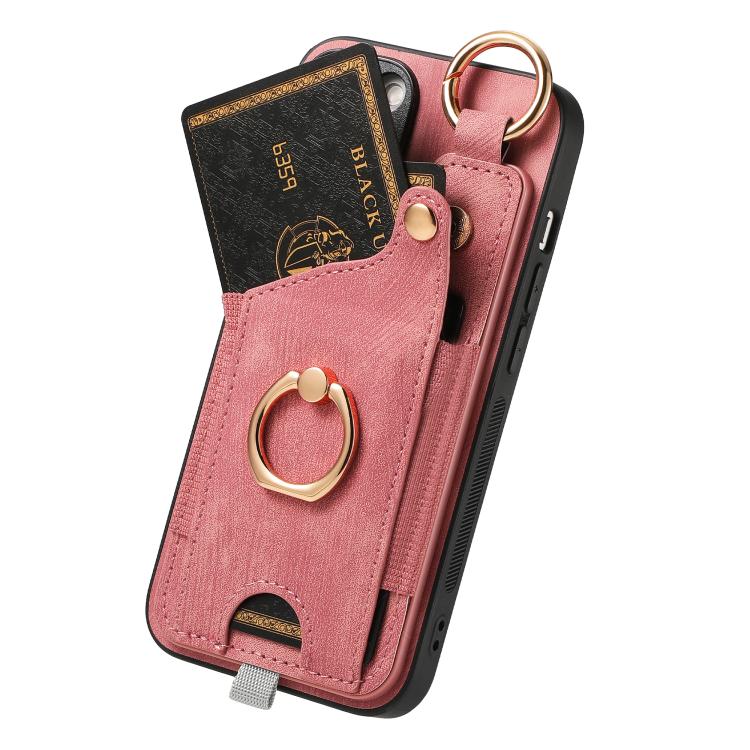 For iPhone SE 2024 Retro Skin-feel Ring Card Bag Phone Case with Hang Loop(Pink) - iPhone 16e Cases by PMC TechLife | Online Shopping South Africa | PMC TechLife | Buy Now Pay Later Mobicred