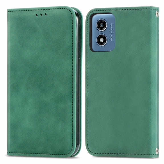For Motorola Moto G Play 2024 Retro Skin Feel Magnetic Flip Leather Phone Case(Green)