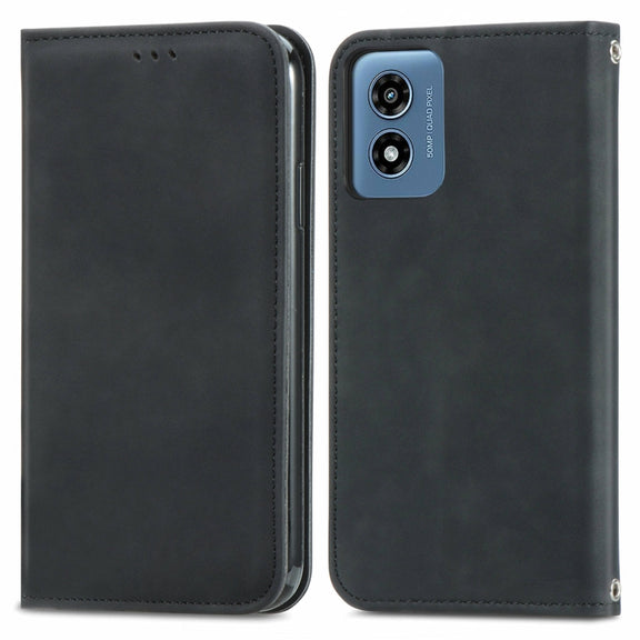 For Motorola Moto G Play 2024 Retro Skin Feel Magnetic Flip Leather Phone Case(Black)