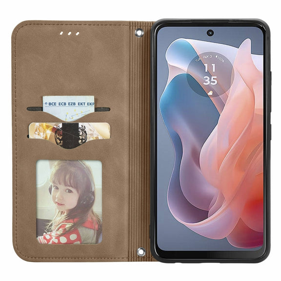 For Motorola Moto G Play 2024 Retro Skin Feel Magnetic Flip Leather Phone Case(Brown)