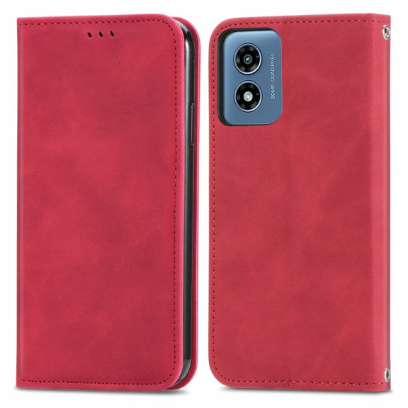 For Motorola Moto G Play 2024 Retro Skin Feel Magnetic Flip Leather Phone Case(Red)