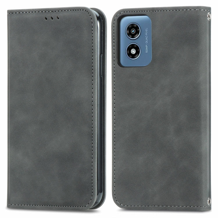 For Motorola Moto G Play 2024 Retro Skin Feel Magnetic Flip Leather Phone Case(Grey) - Motorola Cases by PMC Jewellery | Online Shopping South Africa | PMC Jewellery | Buy Now Pay Later Mobicred