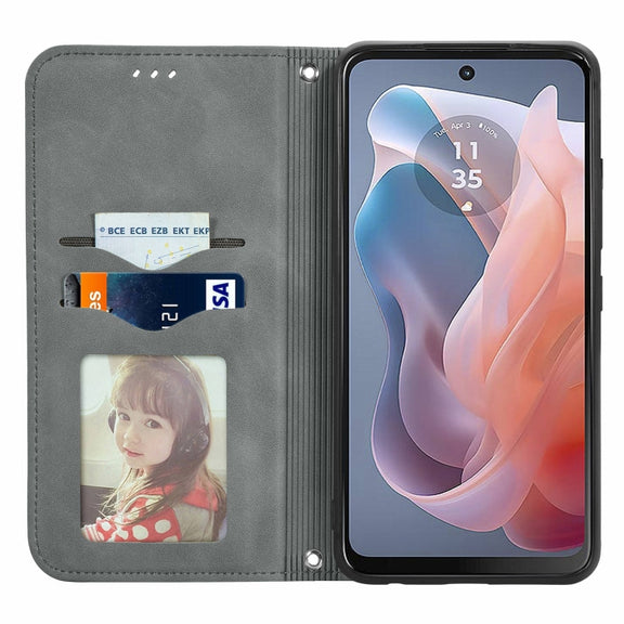 For Motorola Moto G Play 2024 Retro Skin Feel Magnetic Flip Leather Phone Case(Grey)