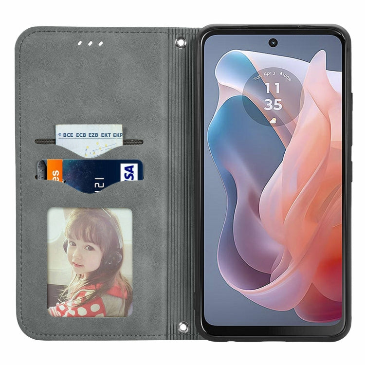 For Motorola Moto G Play 2024 Retro Skin Feel Magnetic Flip Leather Phone Case(Grey)