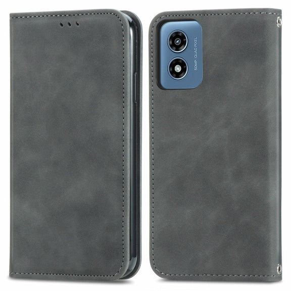 For Motorola Moto G Play 2024 Retro Skin Feel Magnetic Flip Leather Phone Case(Grey)