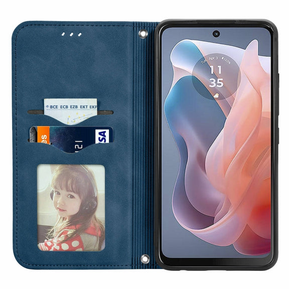 For Motorola Moto G Play 2024 Retro Skin Feel Magnetic Flip Leather Phone Case(Blue)
